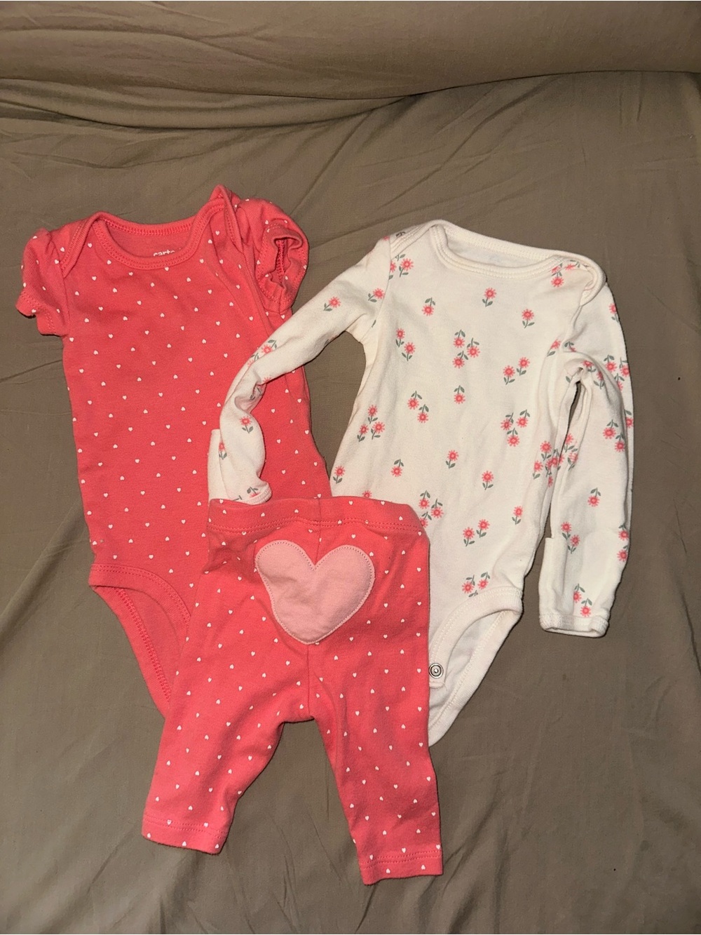 Carter's Coral & White Heart Floral One-Piece and Pants Set